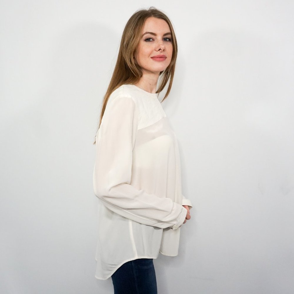 MADEWELL Ivory Silk Quilted Long Sleeve Blouse NWT - Picture 3 of 6